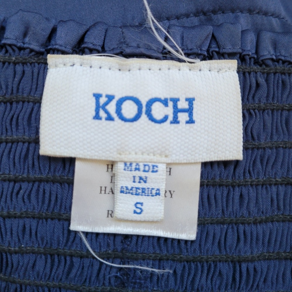 KOCH Erica Skirt Navy Blue Smocked Waist Satin Flared Mini Skirt Small USA Made - Picture 5 of 6